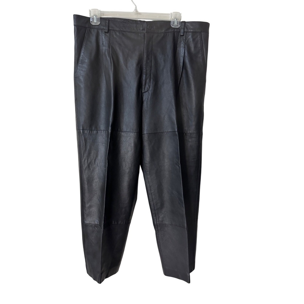 Bagazio Vintage Mens Leather Pants Size 42 Black Pleated Front Trousers Biker - Picture 2 of 12